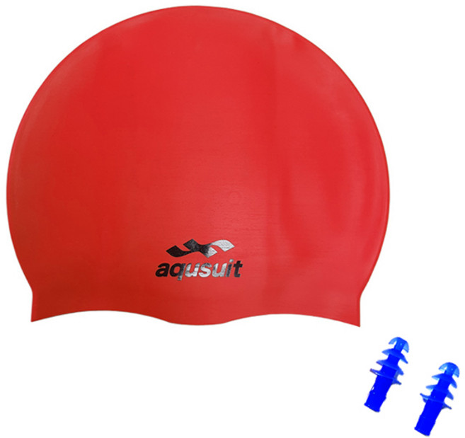 티앤비 Aqusuit 수영모자 + 귀마개 랜덤 발송, 레드, 1개