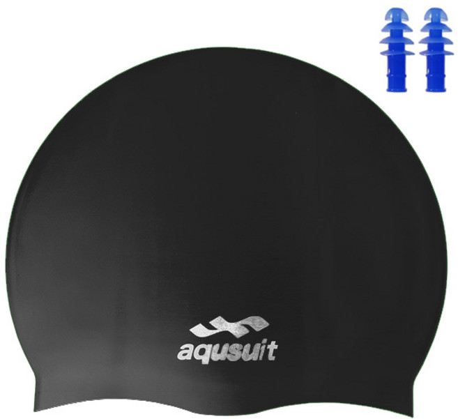 티앤비 수영모자 Aqusuit TG 2500MR + 귀마개 랜덤 발송, 블랙, 1개