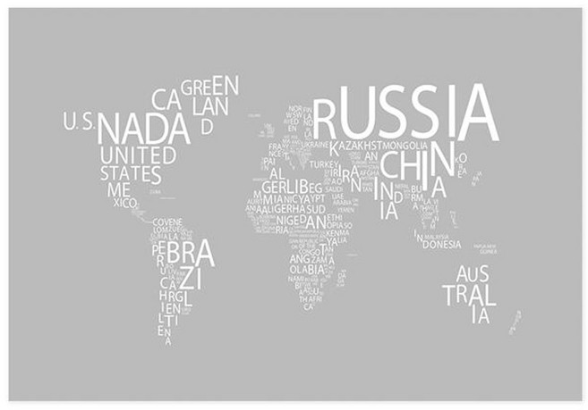 유니크 세계지도 타이포 고급부직포 점착시트 UWS-302, 그레이