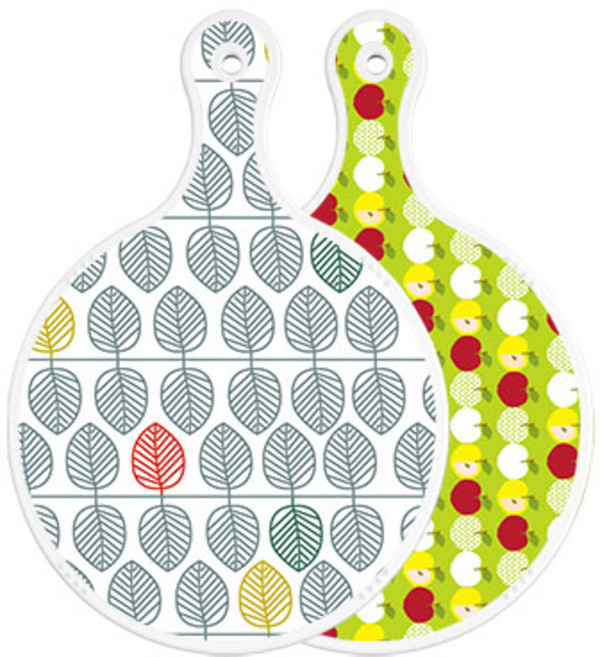 로엠디자인 양면 원형 서빙도마 보드 나뭇잎패턴, 애플연두, 1개