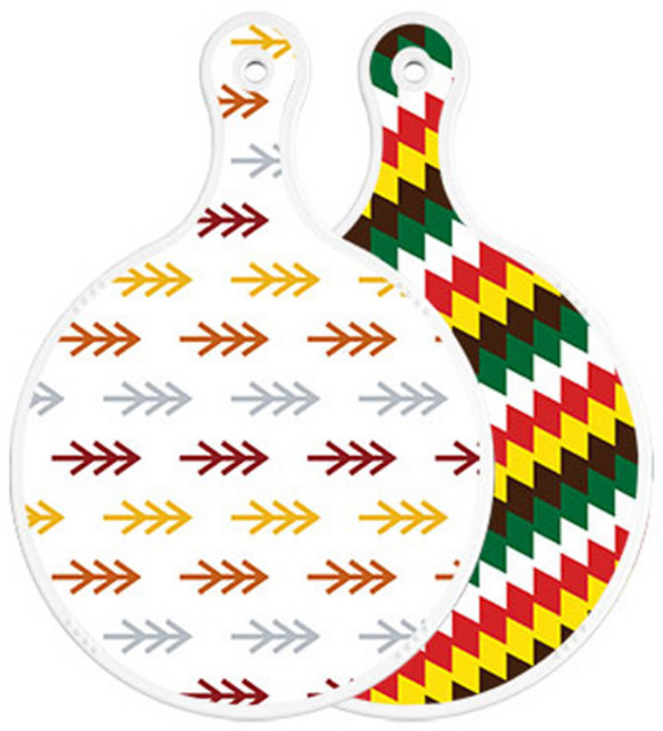 로엠디자인 양면 원형 서빙보드 도마 소나무화이트, 5색다이아패턴, 1개