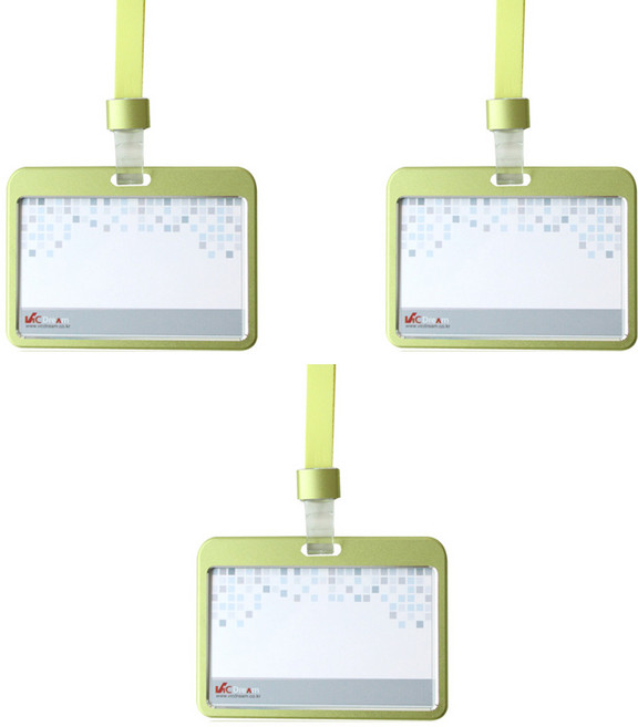 빅드림 6041 메탈ID 사원증 카드홀더 명찰 + 끈 세트 가로형, 메탈그린(카드홀더), 옐로우(끈), 3세트