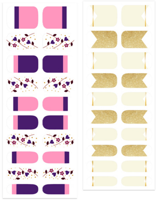 바바코코 젤네일스티커 믹스매치 2p 세트, 러블리플라워 퍼플, 트라이앵글프렌치 아이보리, 1개