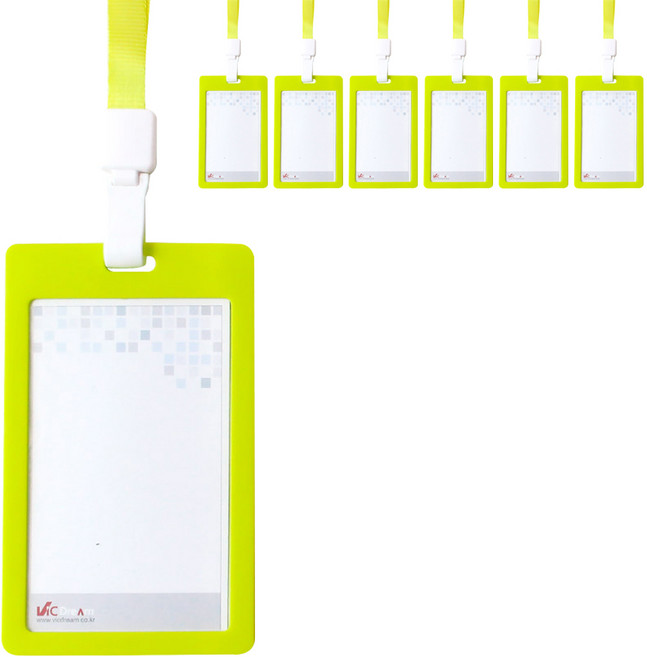 빅드림 레인보우 ID사원증 카드홀더 명찰세트 세로형, 라이트그린 + 끈(옐로우), 7세트