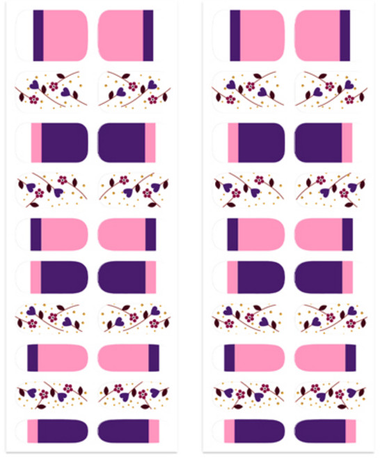 바바코코 젤네일스티커, 러블리플라워 퍼플, 2개