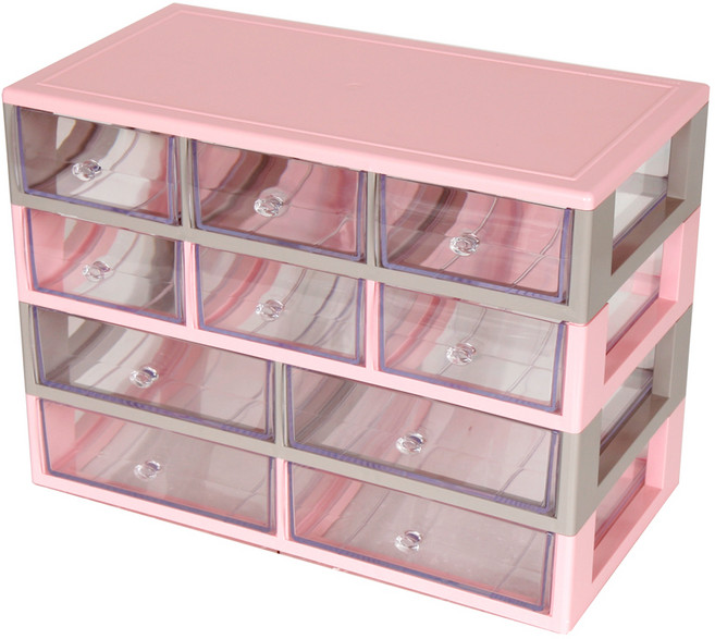 하라코리아 4단 10칸 다용도 서랍 정리함 핑크 + 그레이 4PG-LLSS, 1개