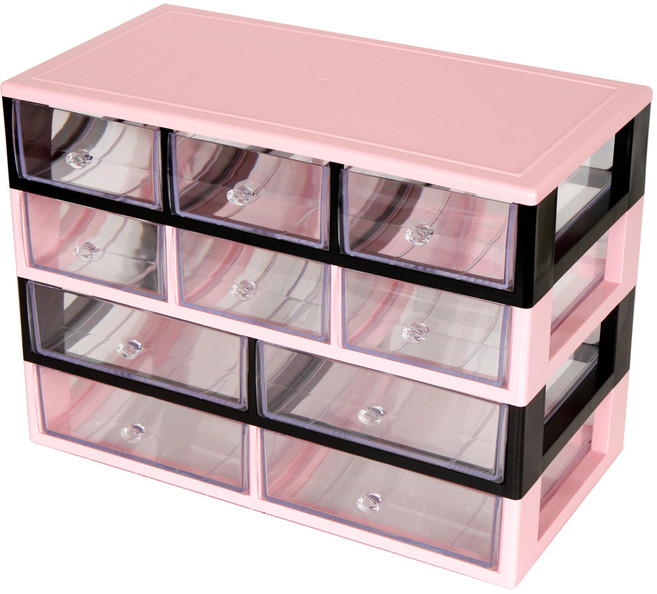 하라코리아 4단 10칸 다용도 서랍 정리함 핑크 + 블랙 4PB-LLSS, 1개