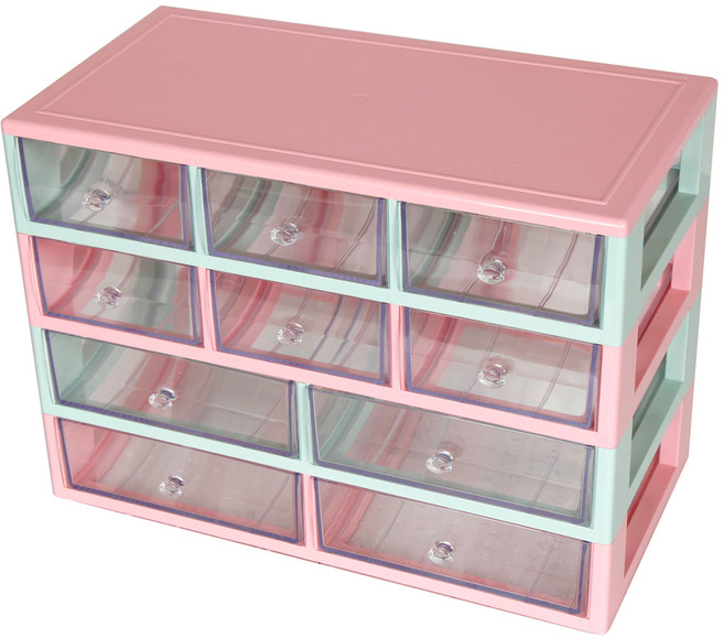 하라코리아 4단 10칸 다용도 서랍 정리함 핑크 + 민트 4PM-LLSS, 1개