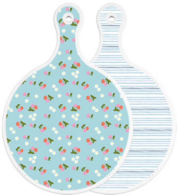 로엠디자인 양면 원형 서빙 도마 보드 천청색체리, 삼청색라인, 1개