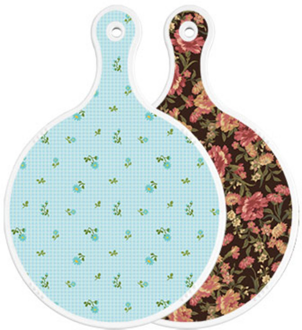 로엠디자인 양면 원형 서빙 도마 보드 옥색플라워체크, 1개