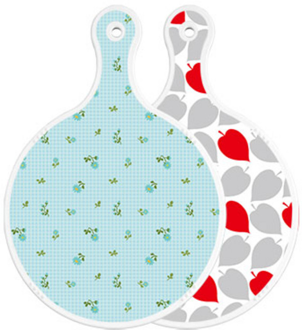 로엠디자인 양면 원형 서빙 도마 보드 옥색플라워체크, 레드그린낙옆, 1개