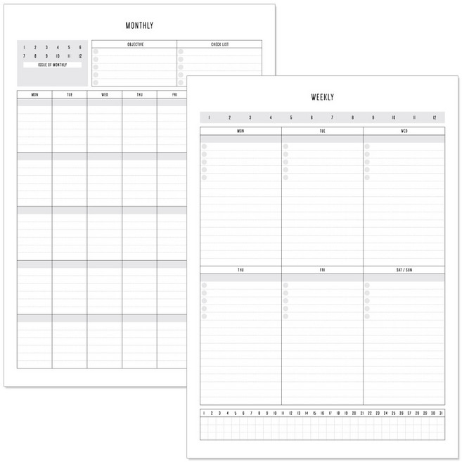 데얼스 A4 스케줄러 먼슬리 + 위클리, 혼합 색상, 1세트