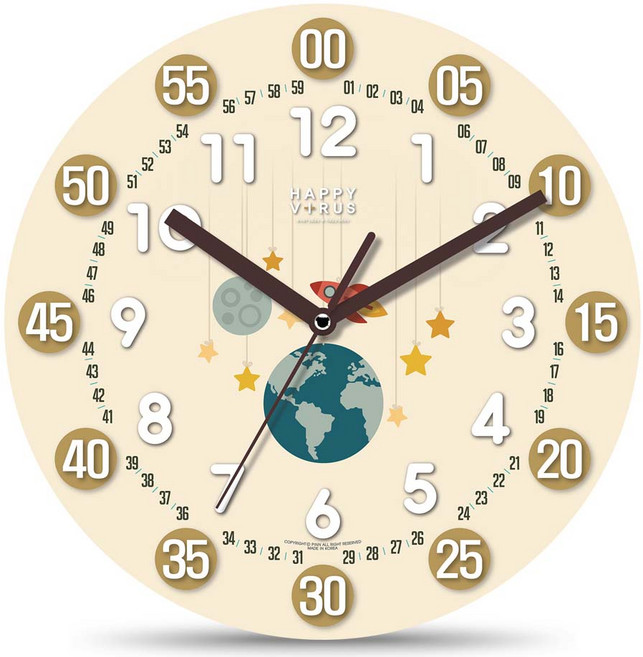 HAPPYVIRUS 어린이 교육용 벽시계, 2192우주공간
