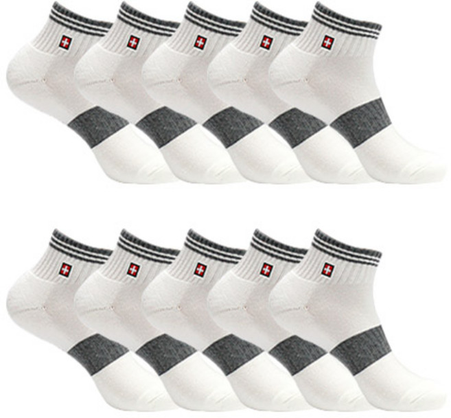 스위스밀리터리 SM-P05 남성용 스포츠 파일 발목 양말 10족, 화이트