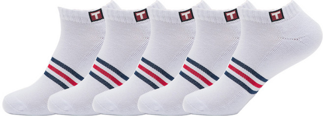 TS7 남성용 스포츠 이중 바닥 스니커즈 양말 5족, 흰색 삼선