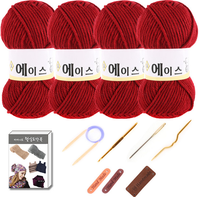 마마니트 울에이스 뜨개질 DIY 패키지, 1세트, 494레드와인