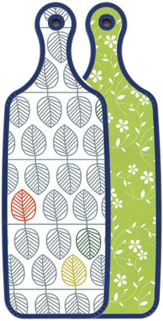 Roem Design Blue Edition 雙面砧板 線條花卉綠, 葉子圖案, 1個