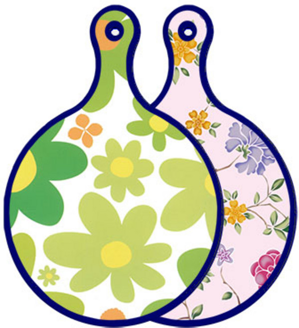 로엠디자인 블루에디션 양면 원형 서빙 도마 floral 개나리, 로맨틱레드floral연분홍색, 1개