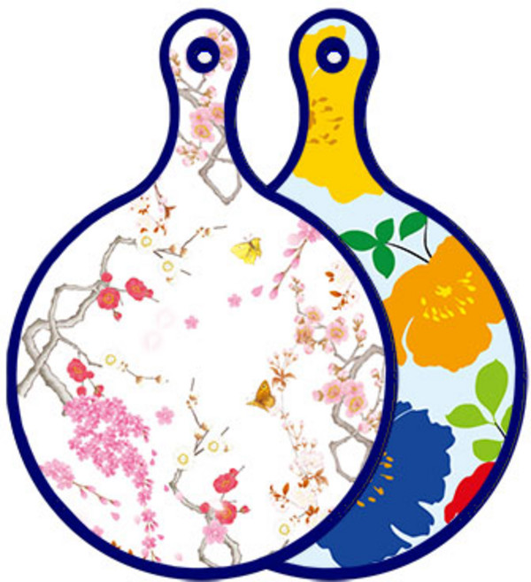 로엠디자인 블루에디션 양면 디자인 원형 서빙도마 로맨틱연지색floral, 국화블루옥색, 1개