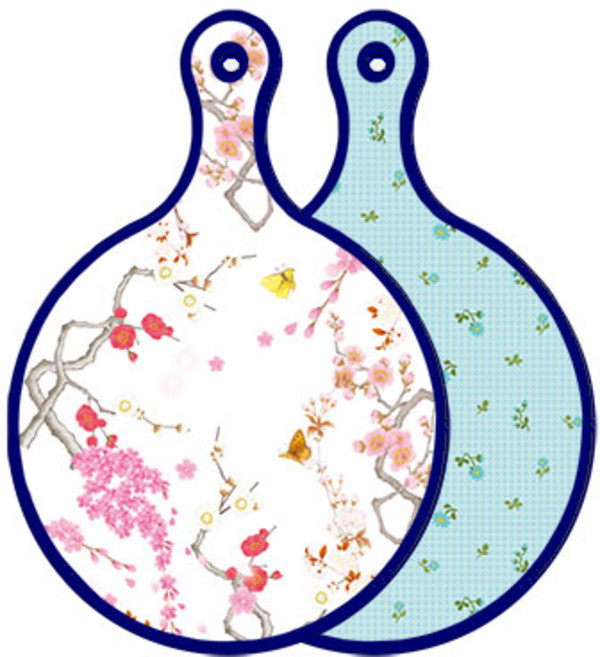 로엠디자인 블루에디션 양면 디자인 원형 서빙도마 로맨틱연지색floral, 옥색플라워체크, 1개