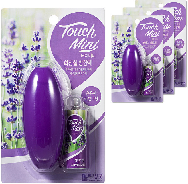 리빙굿 터치미니 화장실 방향제 세트 본품, 13ml, 4개, 은은한 라벤더향