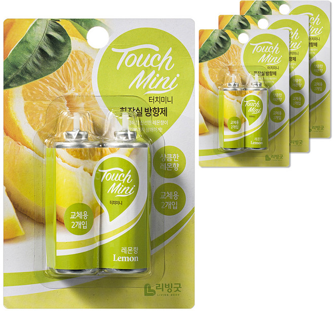 리빙굿 터치미니 화장실 방향제 리필, 26ml, 4개, 레몬향