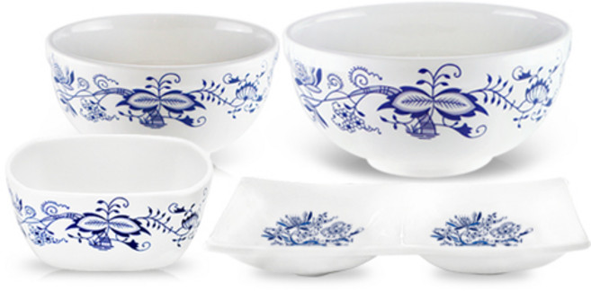 마쯔오카 국산 쯔비벨무스터 싱글라이프 1인조 홈식기세트 4p, 코발트블루, 밥공기 + 국대접 + 소스볼 + 나눔접시