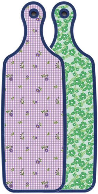 로엠디자인 블루에디션 양면 서빙 도마 그린봉선화, 보라플라워체크, 1개