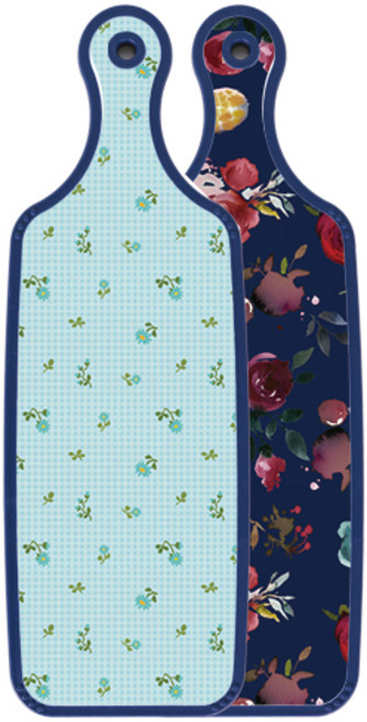 로엠디자인 블루에디션 양면 서빙 도마 블루톤플라워, 옥색플라워체크, 1개