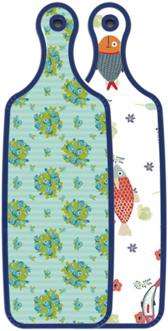 로엠디자인 블루에디션 양면 서빙도마 물고기패턴, 옥색넝쿨로즈, 1개