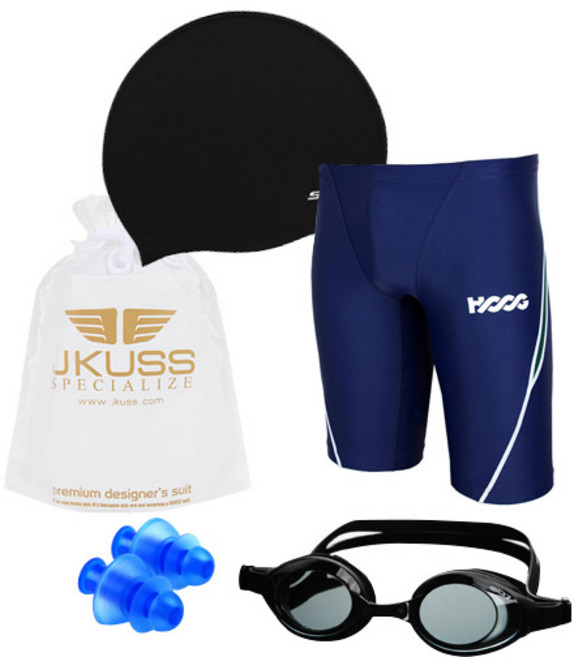 후그 남성용 5부 수영복 MLA572 + 수경 + 수모 + 귀마개 + 폴리백