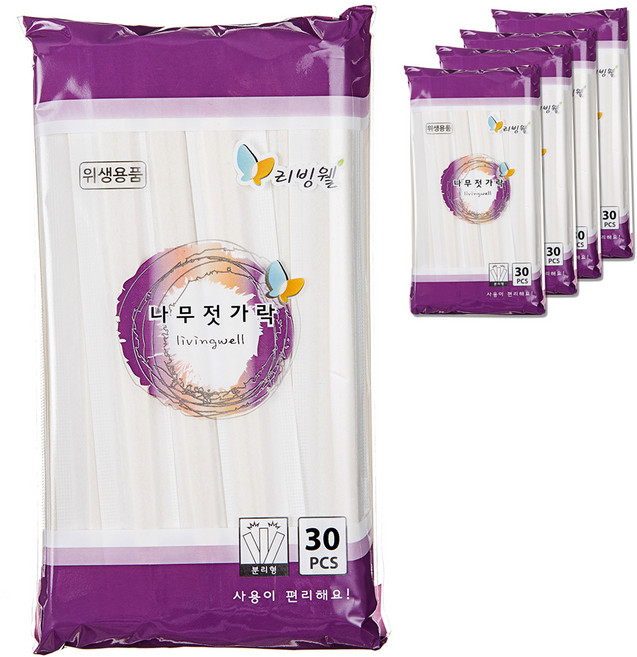 리빙웰 나무젓가락, 30개입, 5개