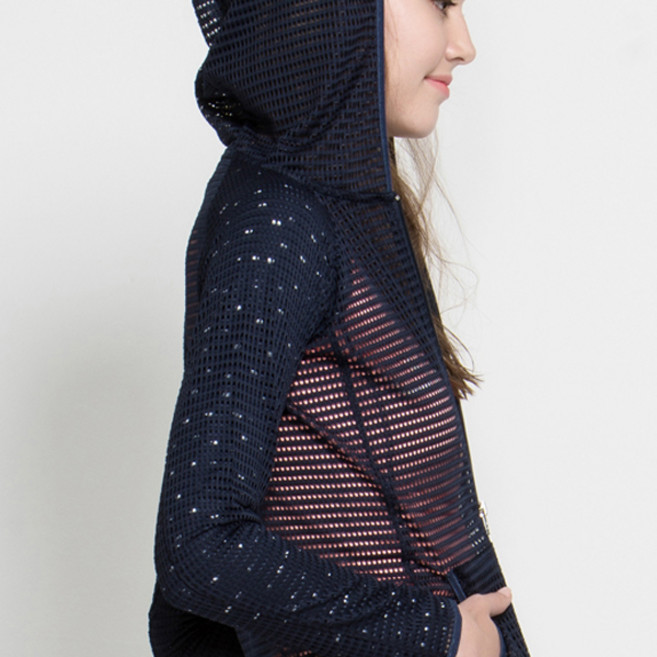 세키나 여성용 후드매쉬 래쉬가드 긴팔집업 SRJ60102, 네이비