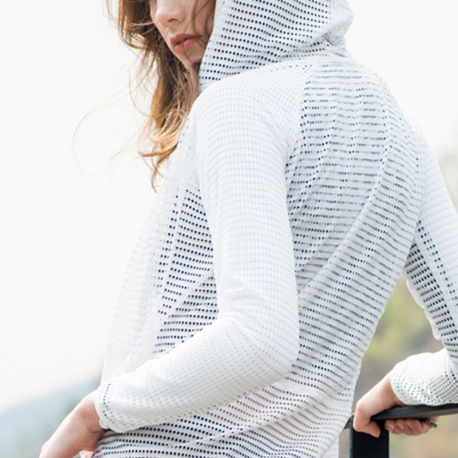 세키나 여성용 후드매쉬 래쉬가드 긴팔집업 SRJ60102, 화이트