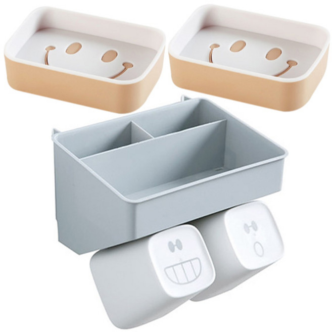 더자카 스마일 수납 칫솔걸이 세트 + 비누케이스, Y217LBBT261, 1세트