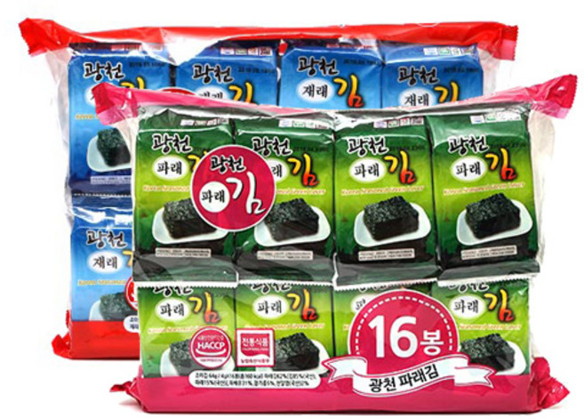 광천김 광천 파래김 4g x 16p + 재래김 4g x 16p, 4gX16봉, 1세트