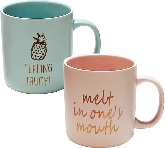 엘룸 러브 스트로베리 머그컵 400ml, 혼합 색상, 2개