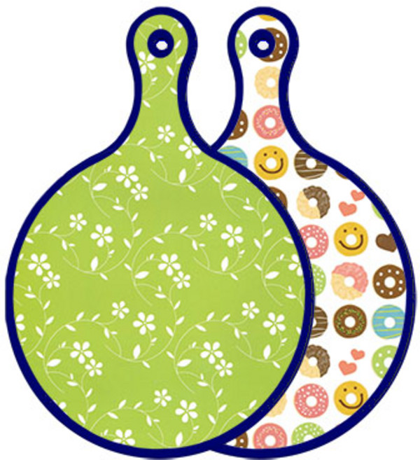 로엠디자인 블루에디션 양면 원형 서빙 도마 라인플라워 그린, 도넛, 1개