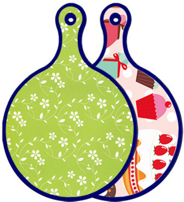 로엠디자인 블루에디션 양면 원형 서빙 도마 라인플라워 그린, 꼬마도넛, 1개