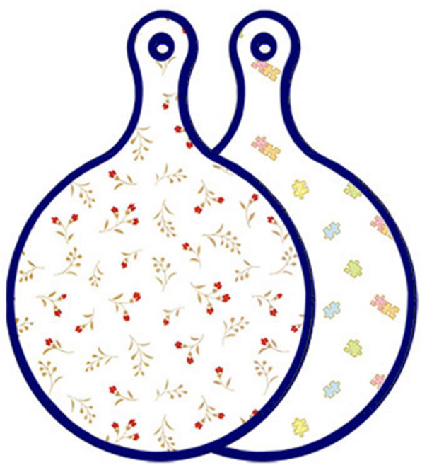 로엠디자인 블루에디션 양면 원형 서빙 도마 장단색꽃고비, 퍼즐, 1개