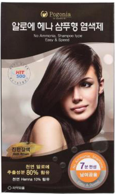 포고니아 알로에 헤나 샴푸형 새치 염색제, 진한갈색, 1개