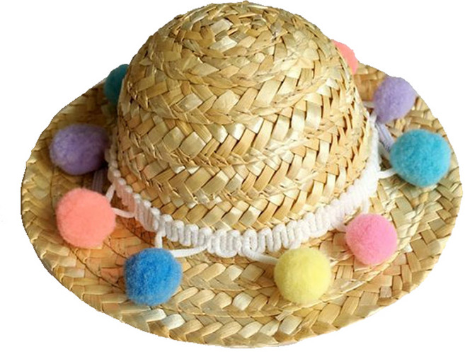 에이프릴16 반려동물 폼폼 밀짚모자 안쪽 원형볼, 랜덤 발송, 1개