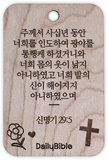 투제이 성경말씀 차량용 목걸이 Wood 신명기 29:5, 혼합 색상, 1개