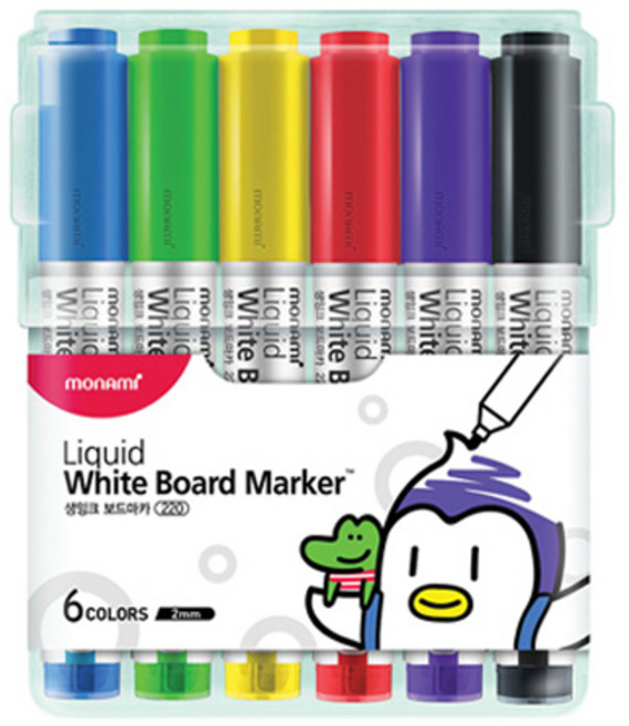 모나미 생잉크 보드마카220 6색 세트 A, YELLOW, RED, GREEN, BLUE, PURPLE, BLACK, 6개