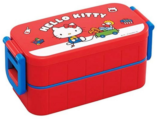헬로키티 스케이터 사각 2단 도시락, 레드, 1개