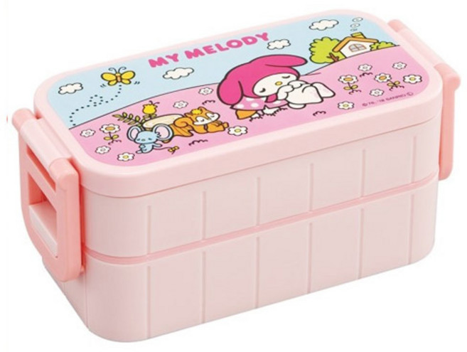 스케이터 마이멜로디 사각 2단 도시락, 혼합 색상, 1개