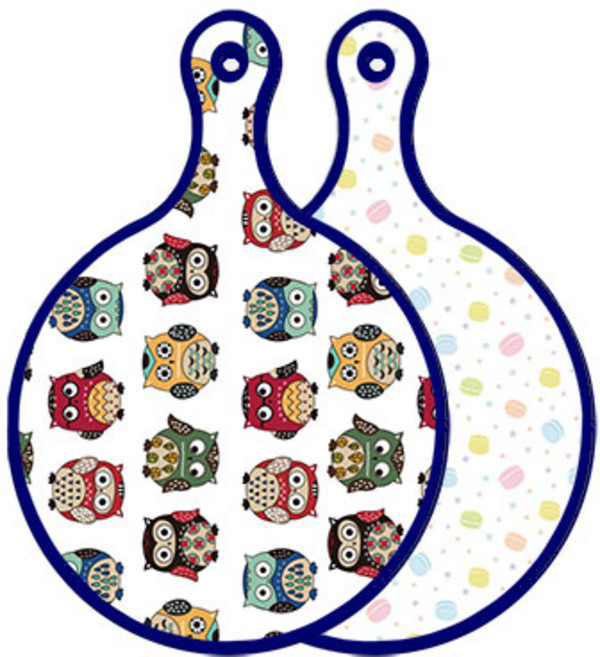 로엠디자인 블루에디션 양면 원형 서빙도마 보드 Cute부엉이, 마카롱, 1개