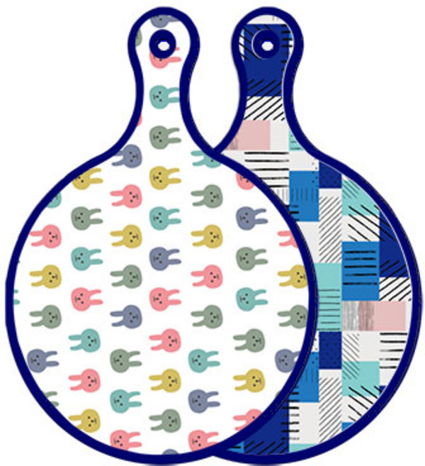 로엠디자인 블루에디션 양면 디자인 원형 서빙도마 토끼, 청색체크, 1개