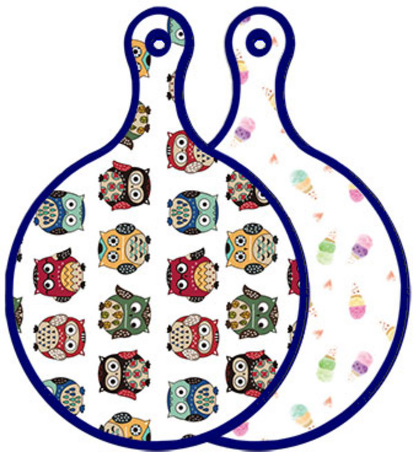 로엠디자인 블루에디션 양면 원형 서빙도마 보드 Cute부엉이, 아이스크림, 1개