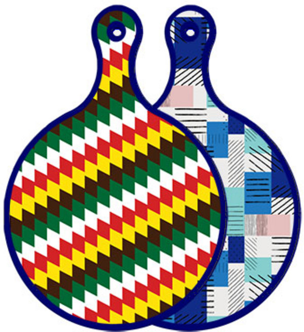 로엠디자인 블루에디션 양면 디자인 원형 서빙도마 5색다이아패턴, 청색체크, 1개